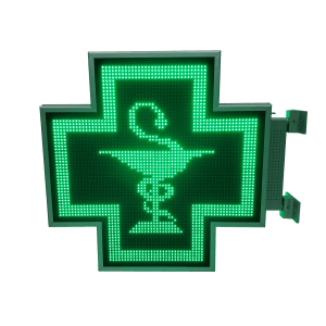 Cruce farmacie cu LED-uri model PROGRAMABIL 730mm x 730mm VERDE